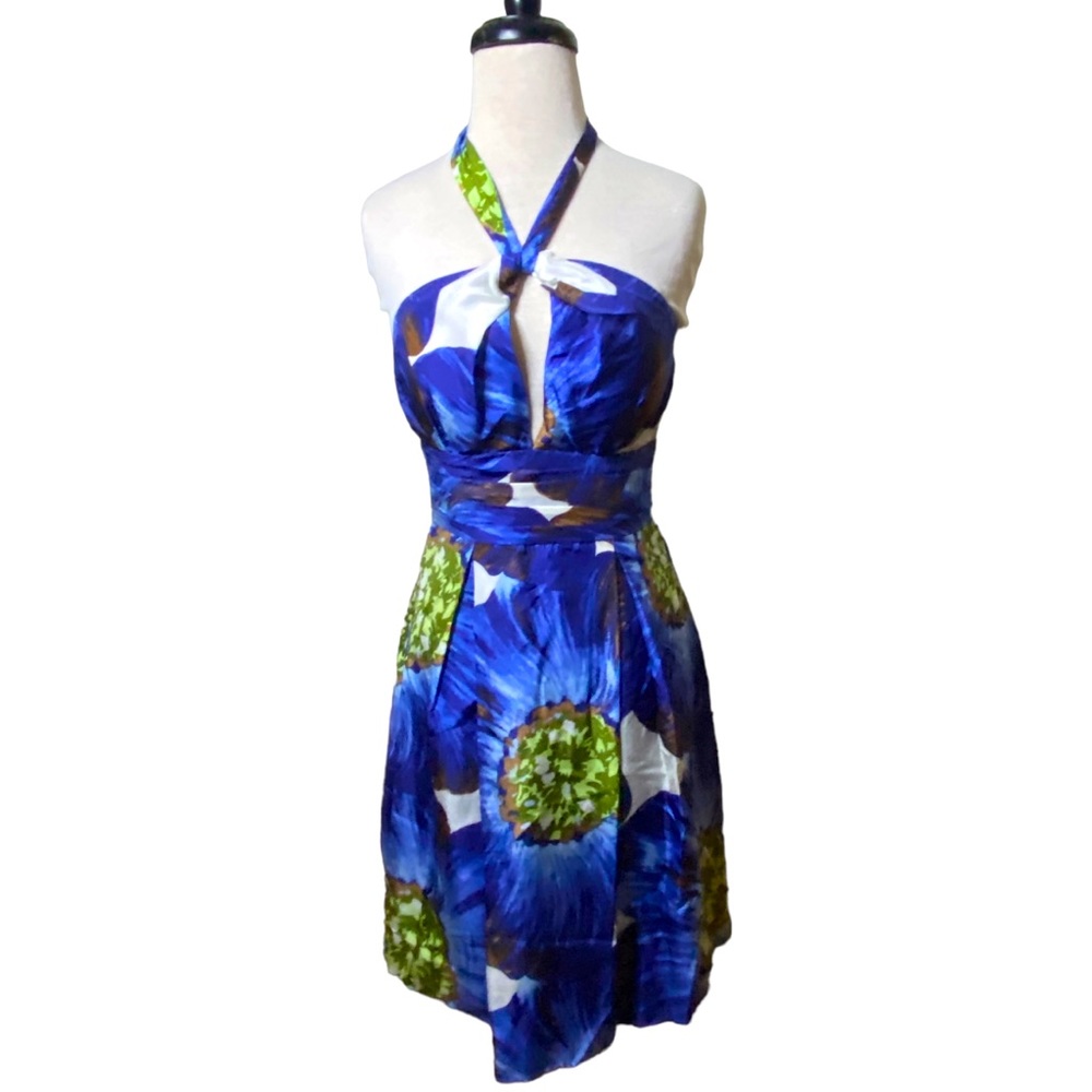 💗Anthropologie Max and Cleo New without tags beautiful blue silk halter d…